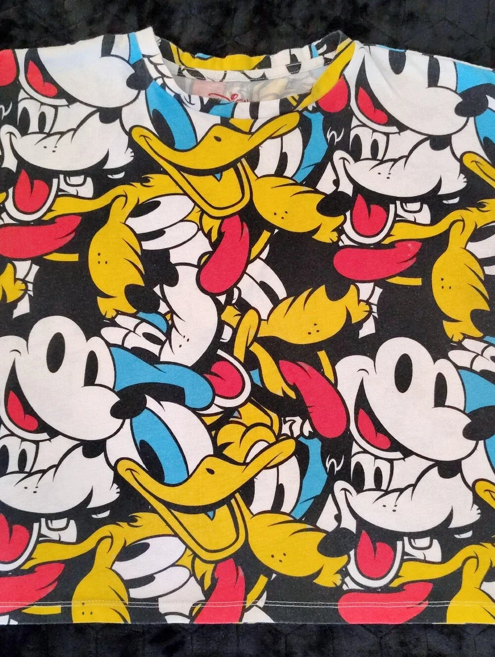 Disney Y2K Mickey Mouse & Friends‎ All Over Printed Cropped TShirt XXL Colorful